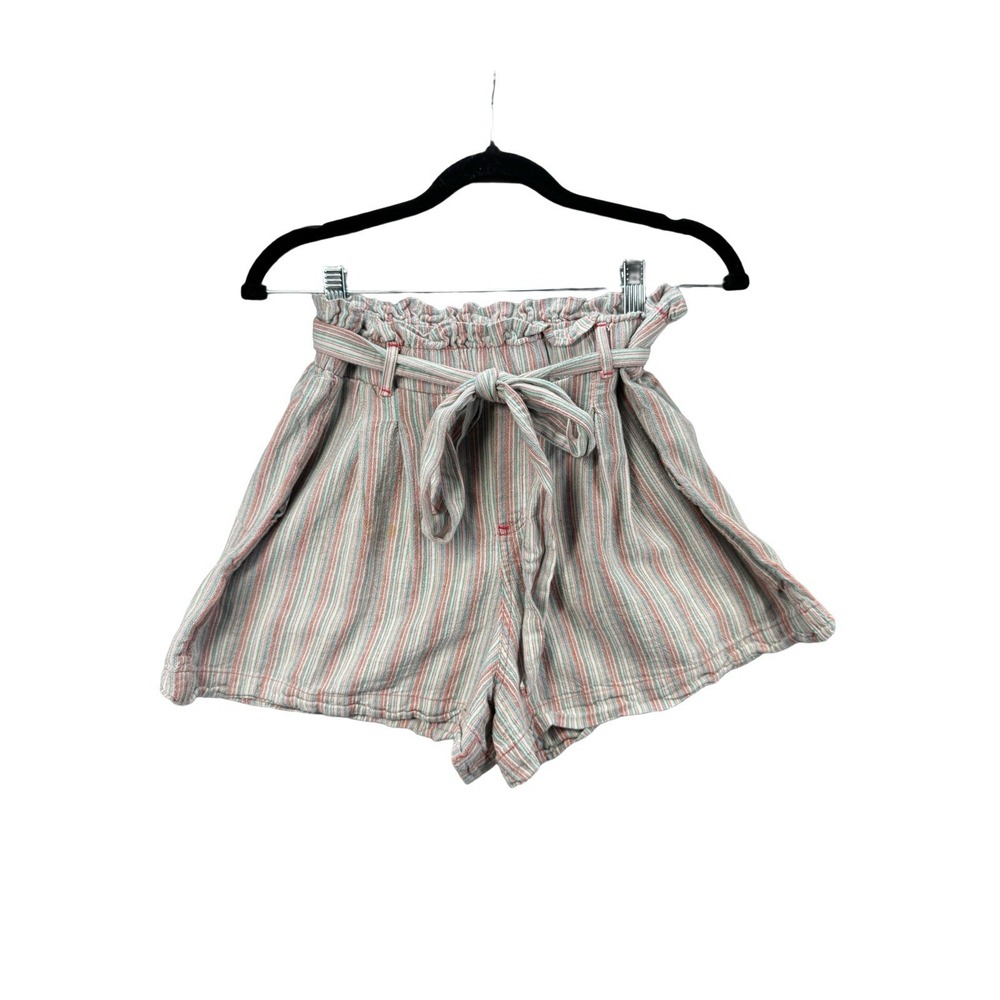 American Eagle Paperbag Waist Striped Shorts Womens M Tie Belt High Rise Boho - Picture 1 of 9
